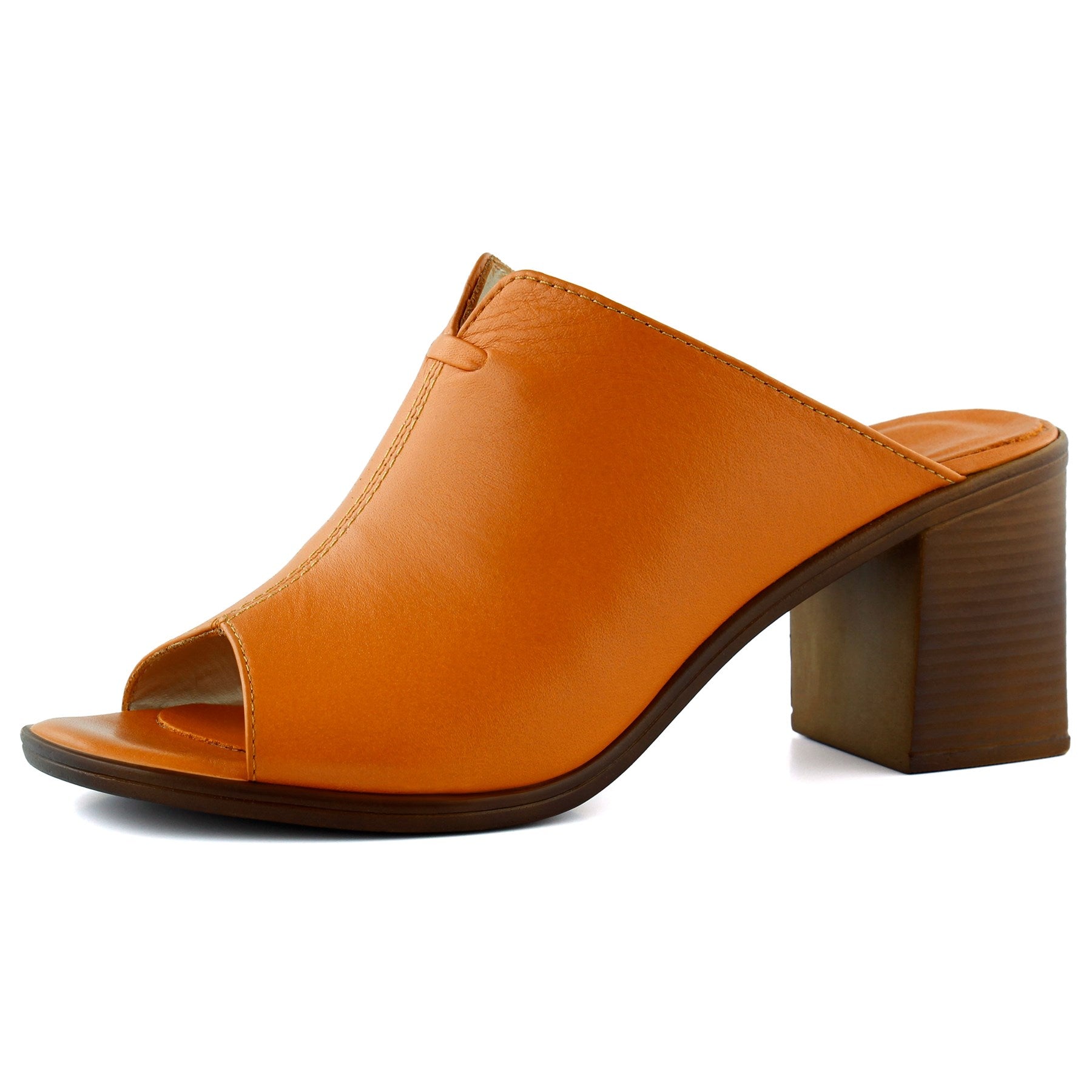 Valery Turuncu Hakiki Dana Derisi Önü Açık Kalın Topuklu Terlik