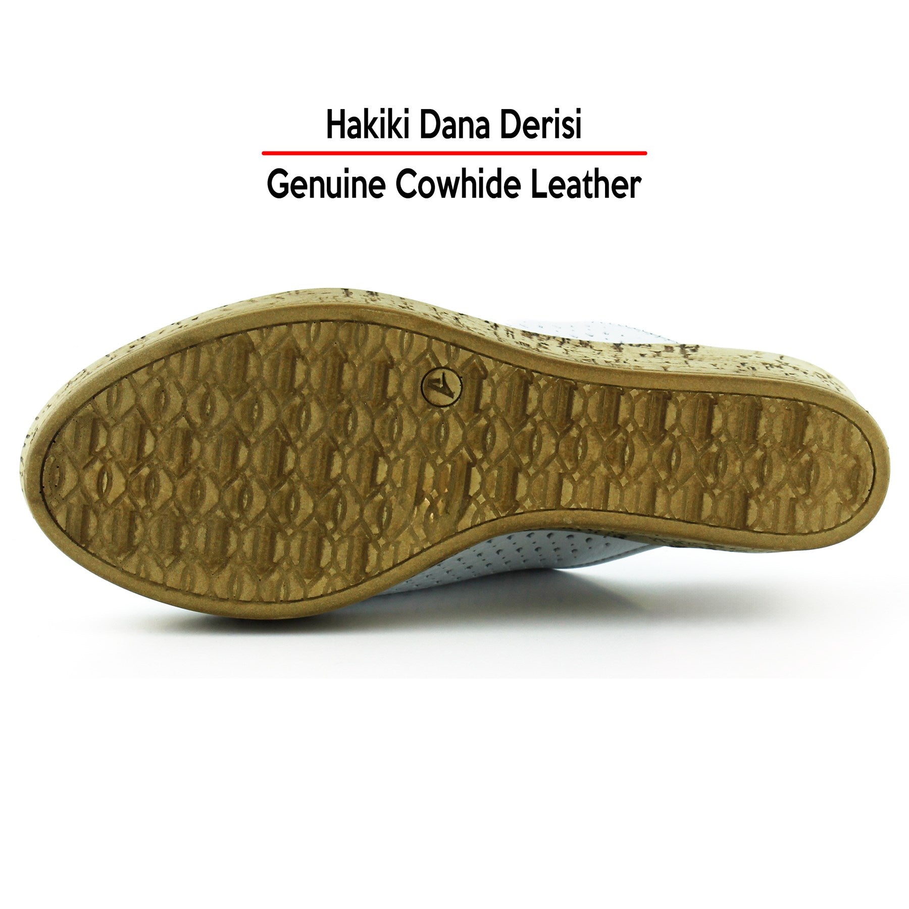 Aria Beyaz Hakiki Dana Derisi Önü Kapalı Mantar Taban Görünümlü Dolgu Topuklu Terlik