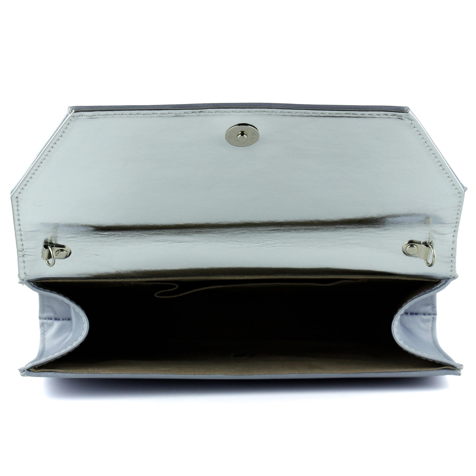 (ES0017AC) Gümüş Saten Zincir Askılı Manyetik Kapaklı İç Cepli Zarif Abiye El Çantası