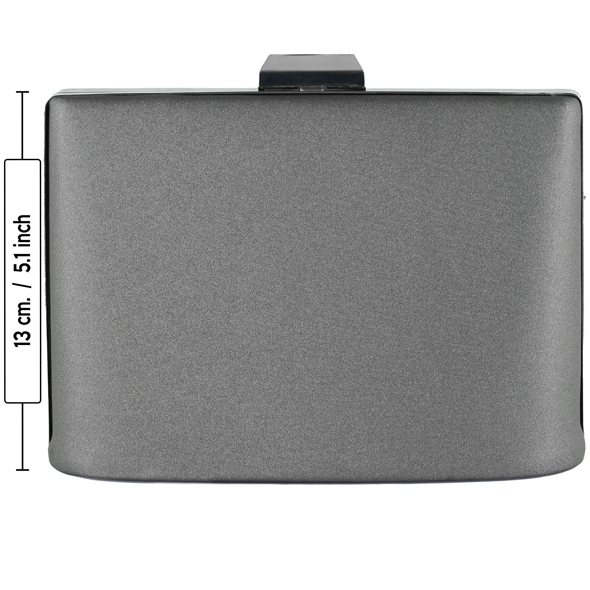 (ES0016AC) Antrasit Saten Taşlı Gümüş Metal Saplı Zincir Askılı Abiye Çanta