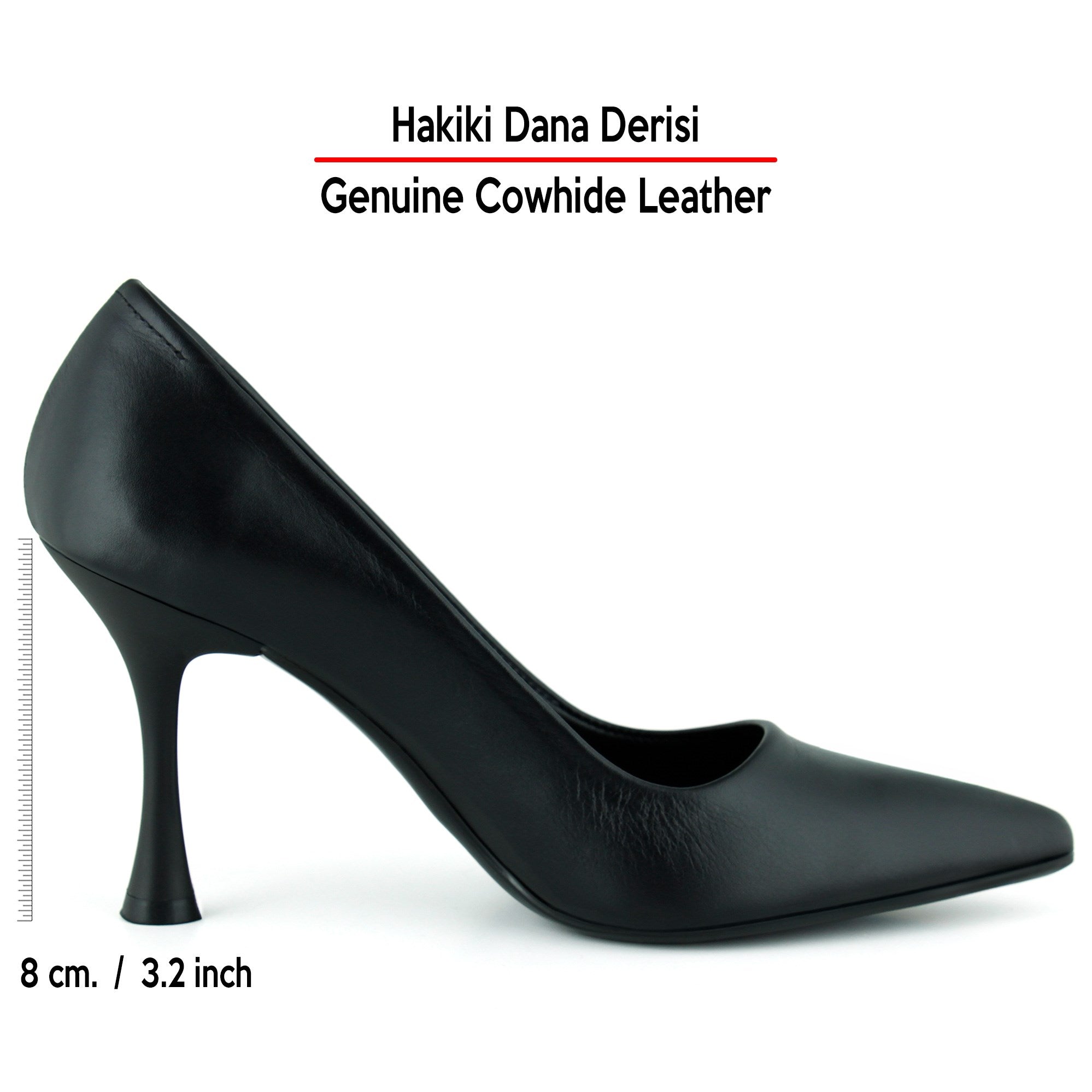 Suzanna Siyah Hakiki Dana Derisi Sivri Burun Klasik İnce Topuklu Stiletto Ayakkabı
