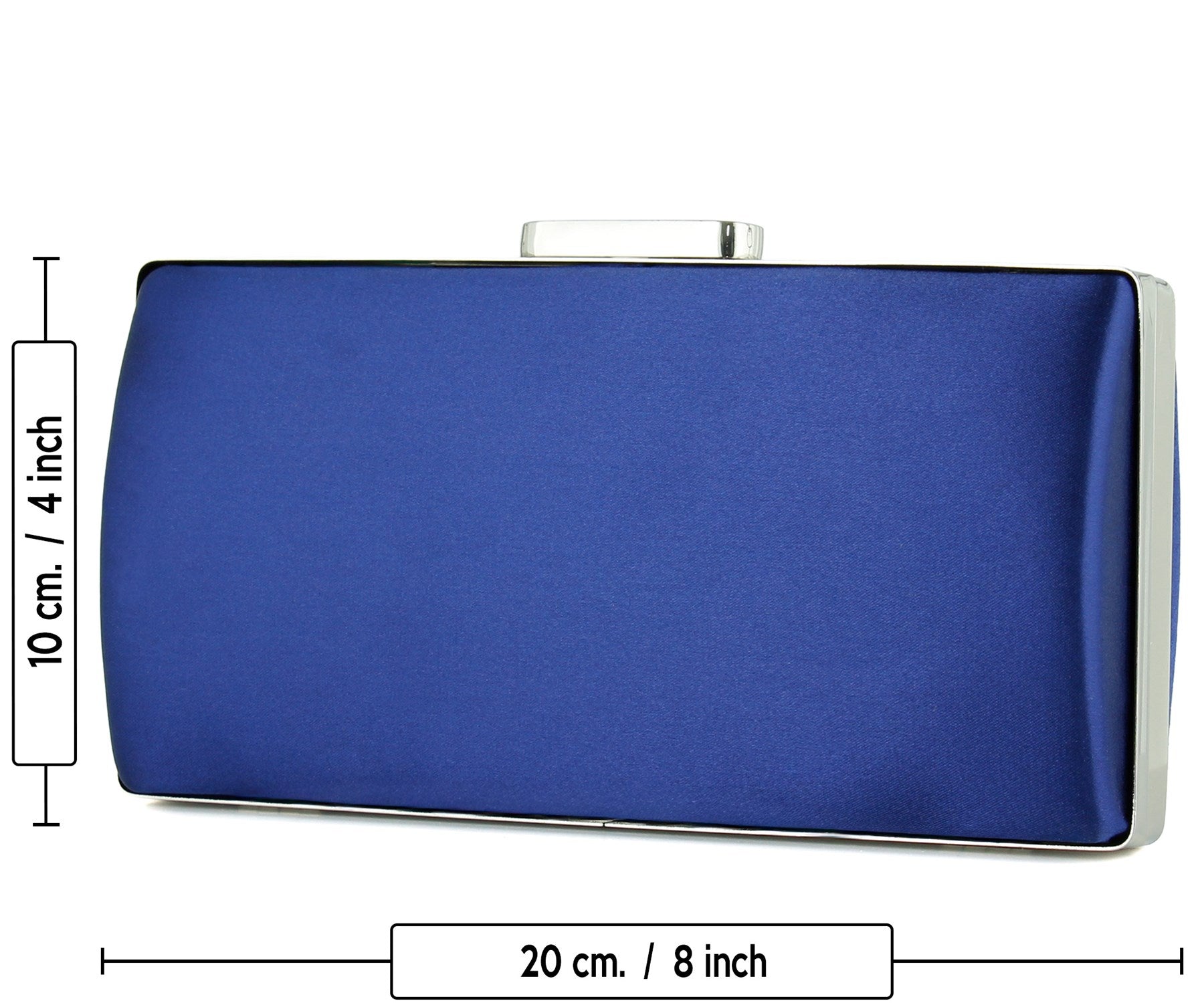 (ES0022AC) Lacivert Saten Damla Kristal Taşlı Metal Saplı Zincirli Abiye El Çantası