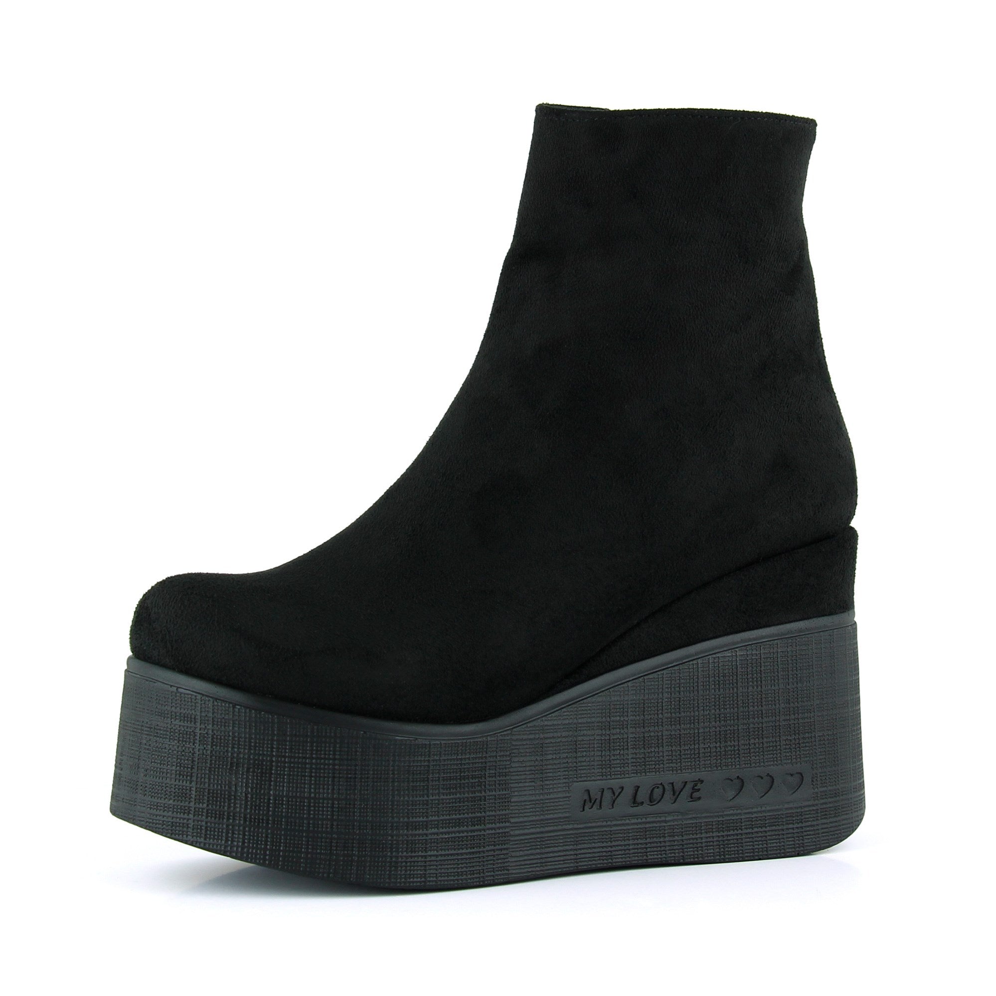 Chione Siyah Süet Kürk Astarlı Fermuarlı Yuvarlak Burun Gizli Dolgu Topuklu Bot