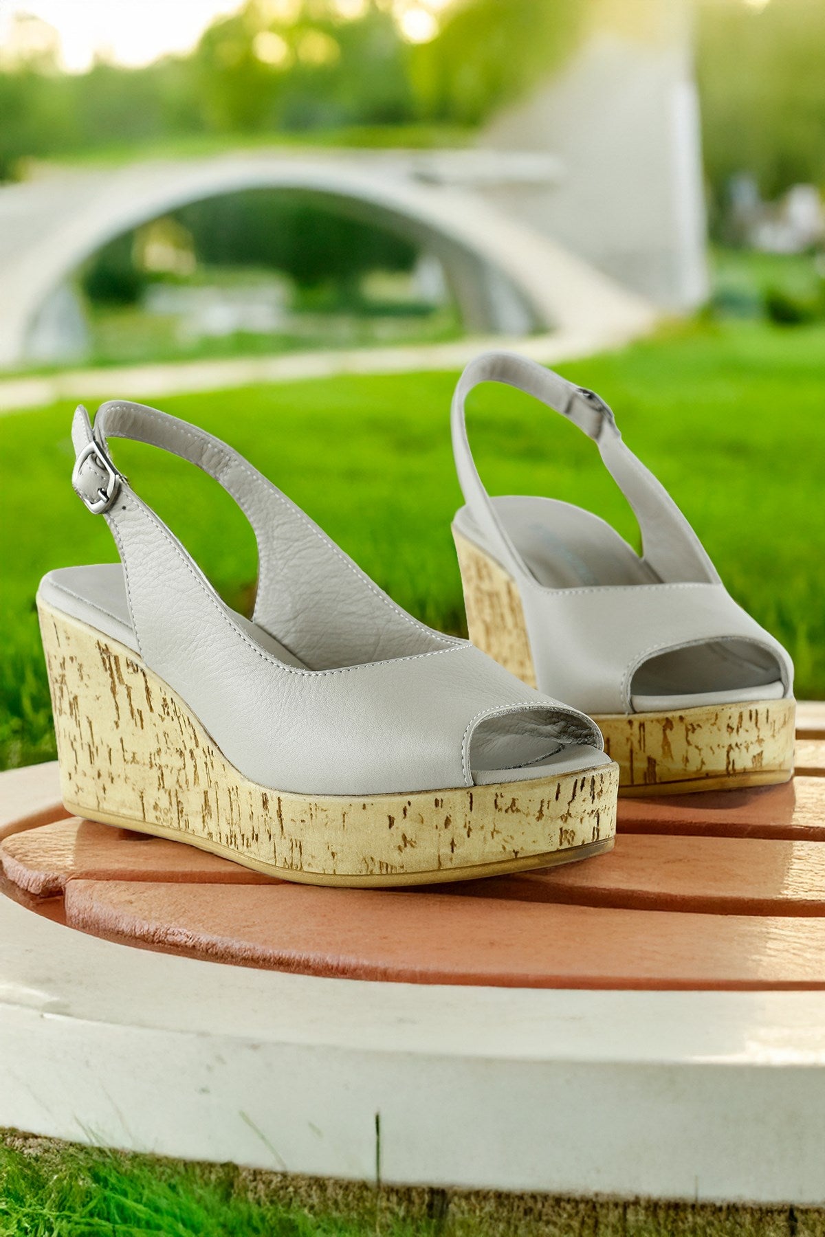 Heather Vizon Hakiki Dana Derisi Mantar Taban Görünümlü Dolgu Topuklu Slingback Sandalet