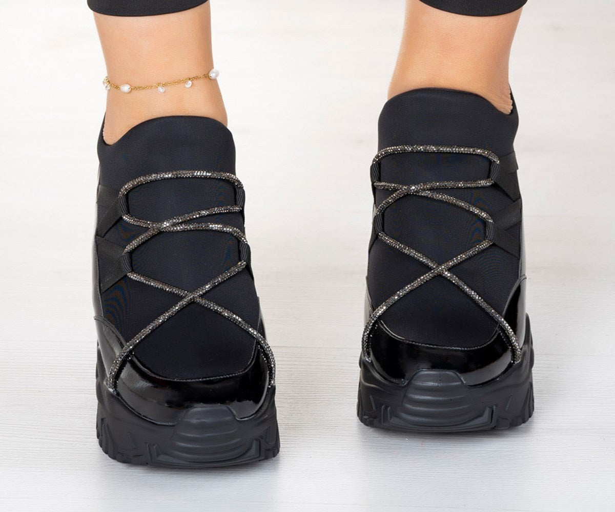 Mevira Siyah Zincir Gizli Dolgu Günlük Ayakkabı