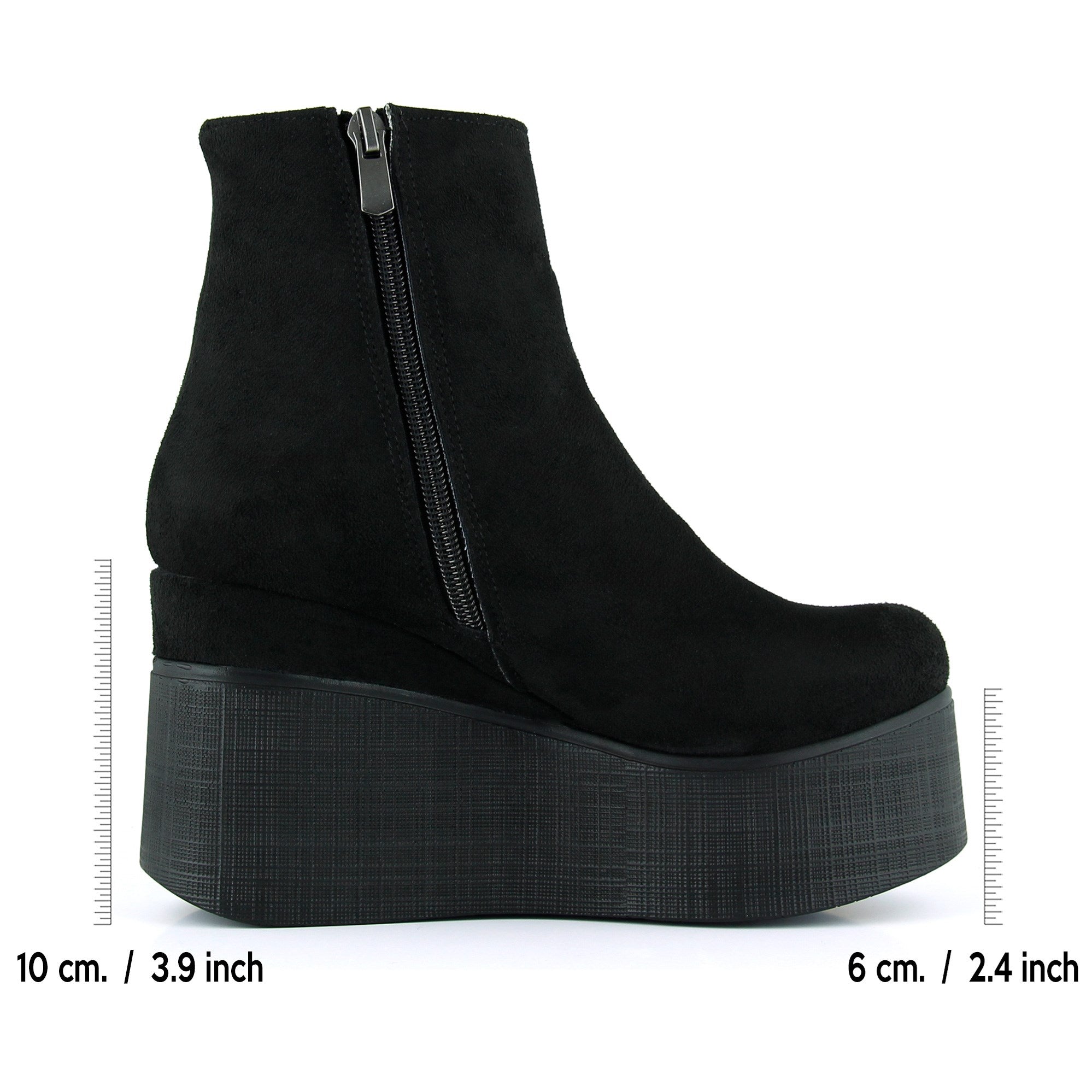 Chione Siyah Süet Kürk Astarlı Fermuarlı Yuvarlak Burun Gizli Dolgu Topuklu Bot
