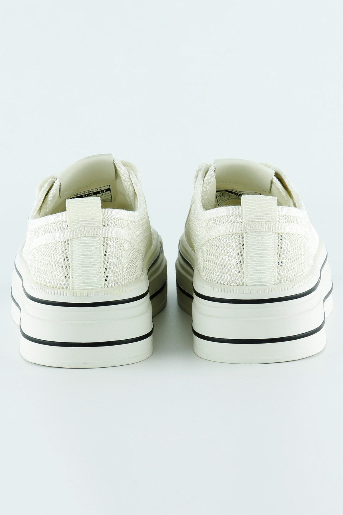 [5025] Beyaz Yüksek Taban Spor Fileli Taşlı Bağcıklı Platform Sneaker