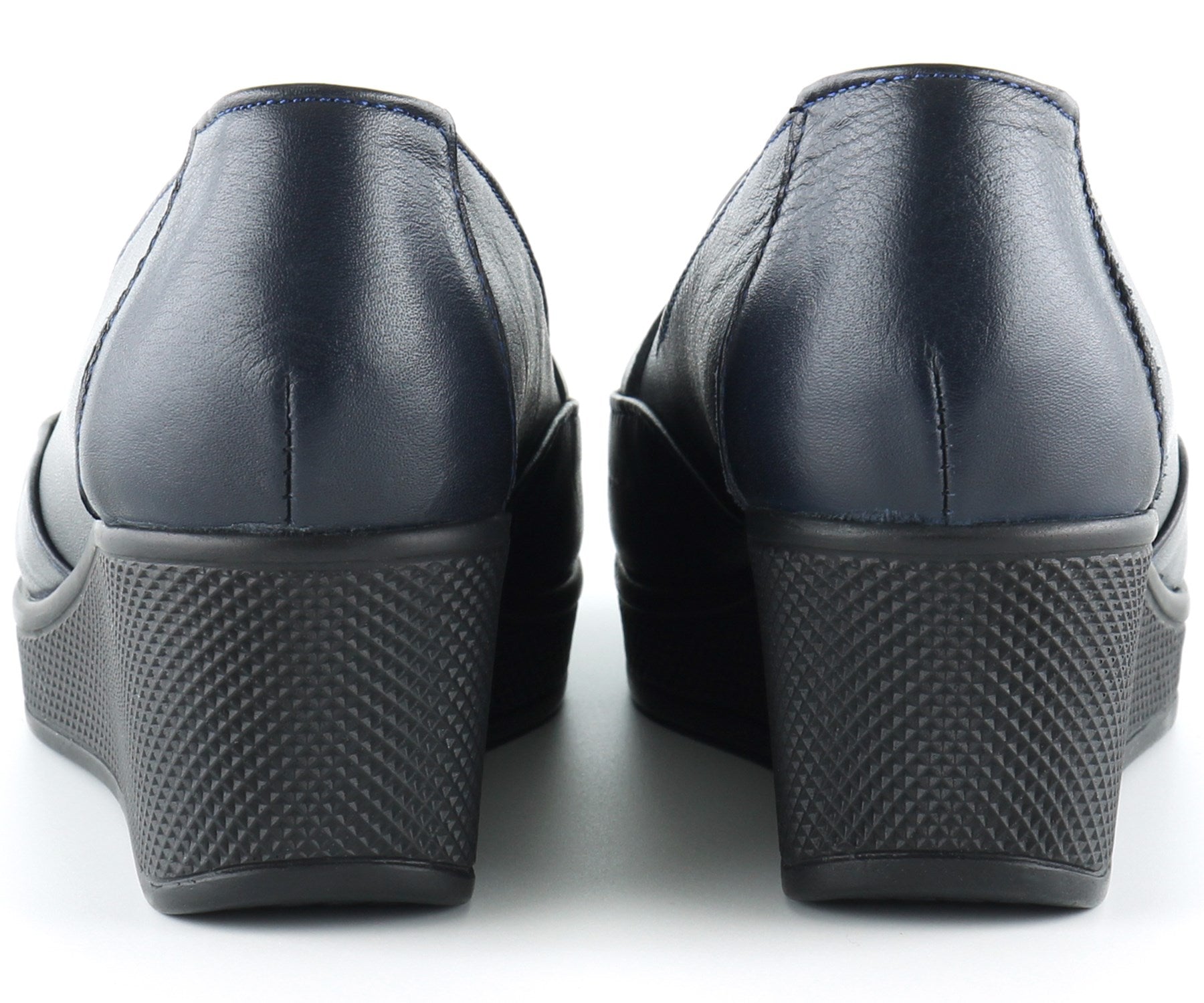 Dafne Lacivert Hakiki Deri Tokalı Yuvarlak Burun Dolgu Topuklu Günlük Ayakkabı