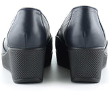 Dafne Lacivert Hakiki Deri Tokalı Yuvarlak Burun Dolgu Topuklu Günlük Ayakkabı