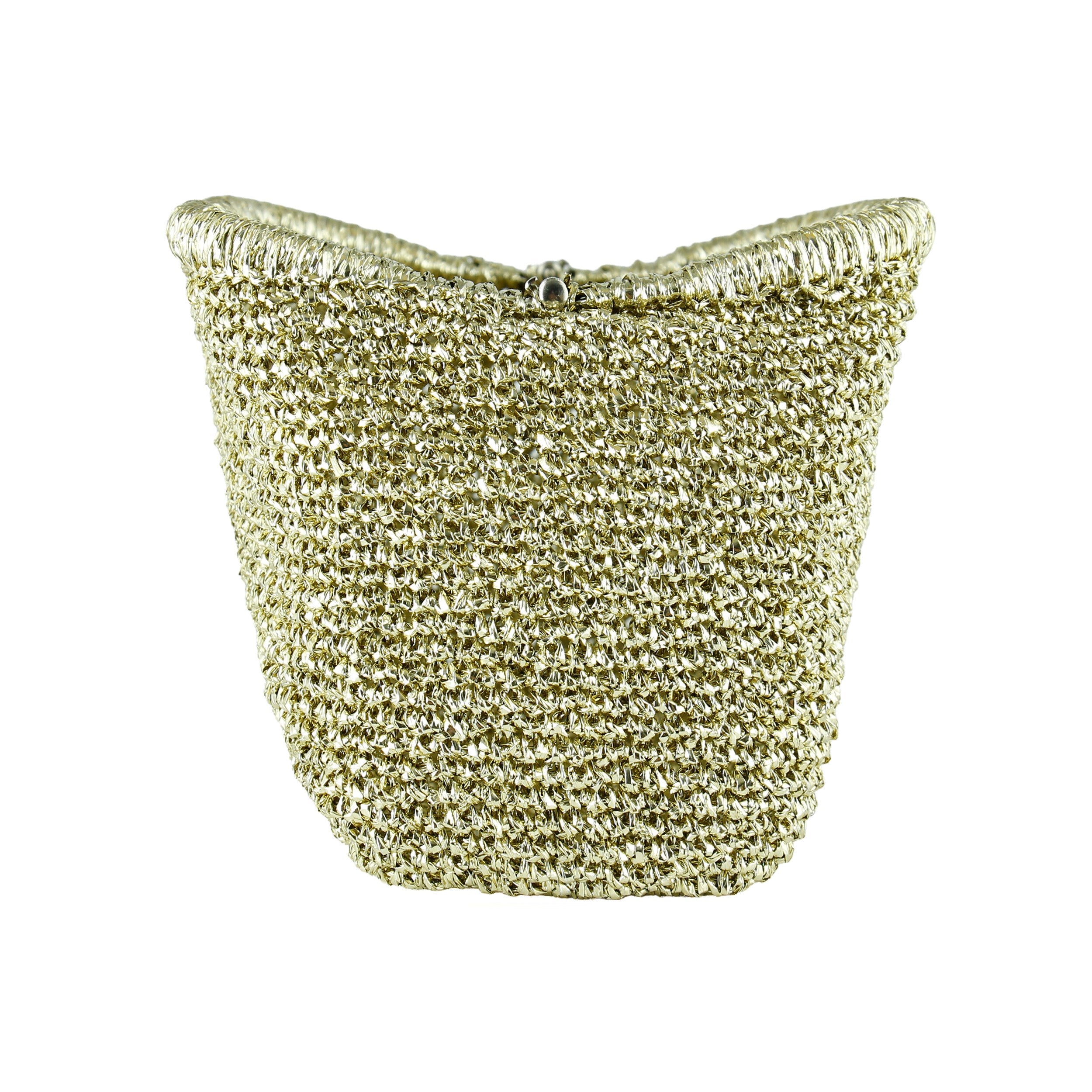 (ES0010EC) Sema Altın Simli El Örgüsü Burslu Orta Boy El Çantası