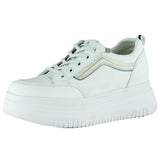[8000] Beyaz Vegan Yuvarlak Burun Lastik Bağcıklı Flatform Taban Günlük Sneaker Spor Ayakkabı