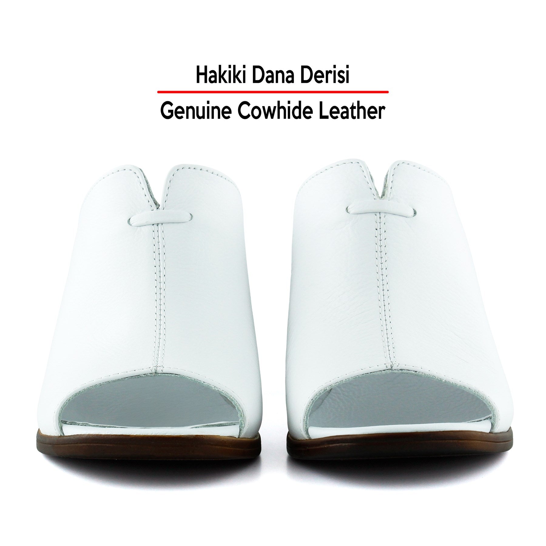 Valery Beyaz Hakiki Dana Derisi Önü Açık Kalın Topuklu Terlik