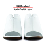 Valery Beyaz Hakiki Dana Derisi Önü Açık Kalın Topuklu Terlik