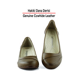 Sarah Kahverengi Hakiki Dana Derisi Delik Detaylı Kalın Topuklu Günlük Klasik Ayakkabı