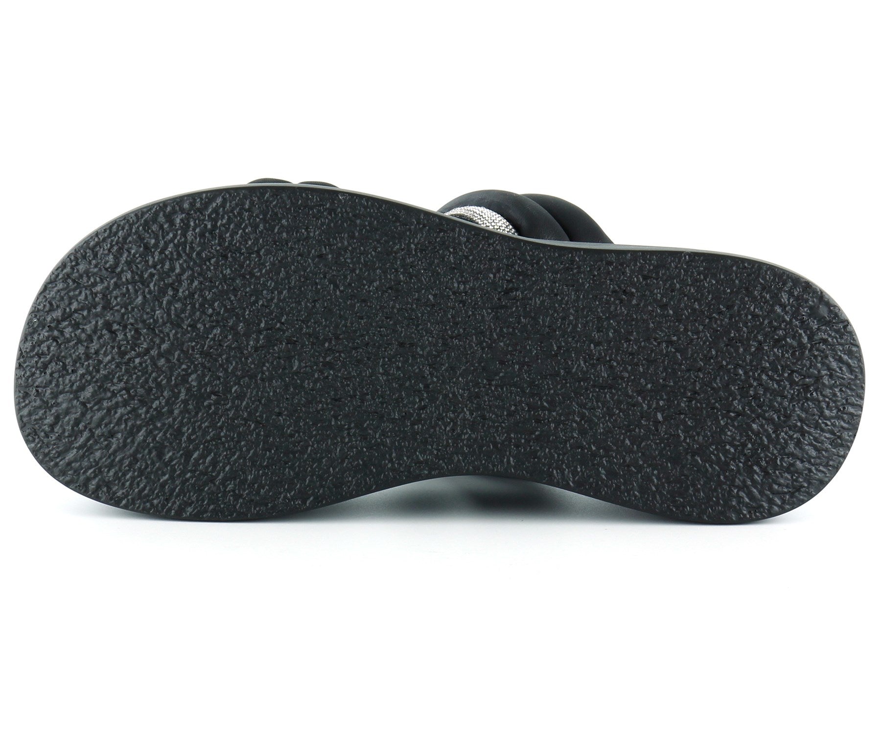 [7028] Siyah Dolgu Taban Gümüş Taşlı Bantlı Platform Terlik