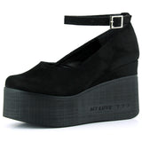 Tushar Siyah Süet Yuvarlak Burun Bantlı Gizli Dolgu Topuklu Günlük Ayakkabı