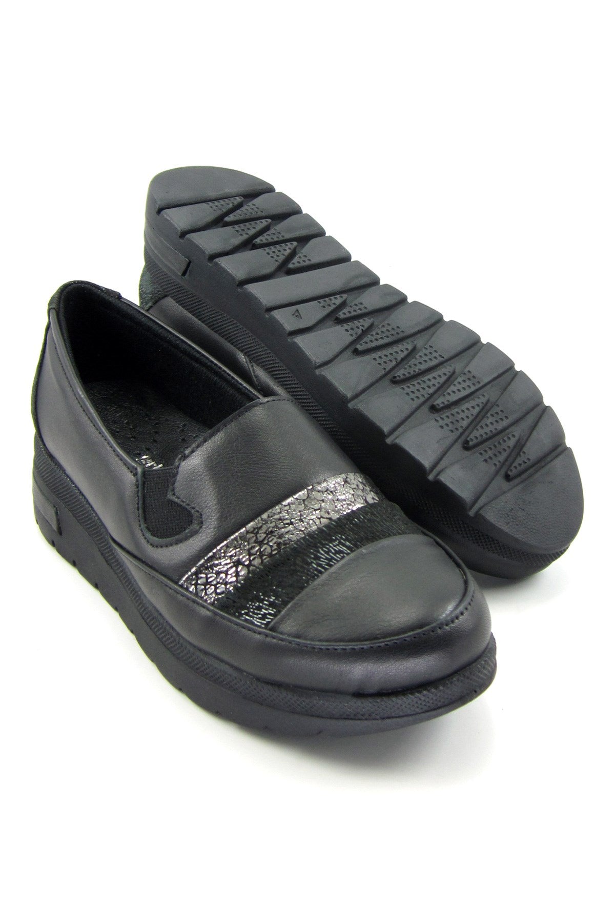 Avila Siyah Gümüş Hakiki Deri Günlük Ayakkabı