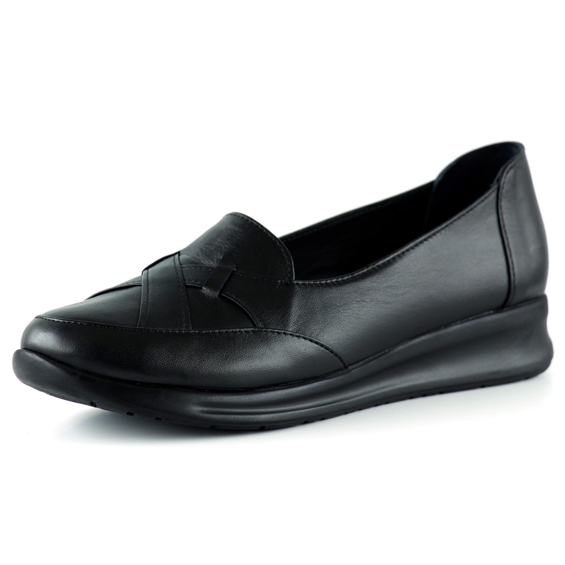 Mammina Siyah Hakiki Deri Çapraz Bant Detaylı Slip-On Günlük Ayakkabı