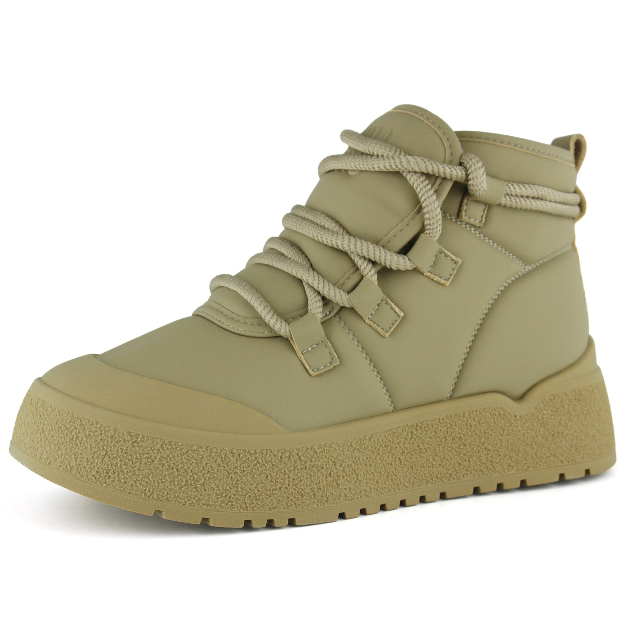 [261-BDLZ2004] Vizon Vegan Kürk Astarlı Bağcıklı Yuvarlak Burun Flatform Taban Günlük Bot