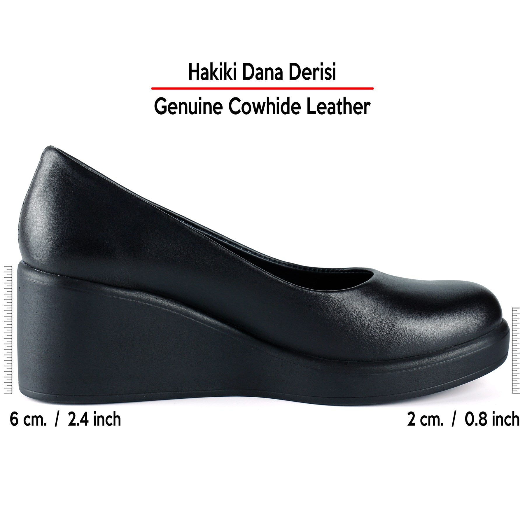 Mabel Siyah Hakiki Dana Derisi Dolgu Topuklu Günlük Ayakkabı