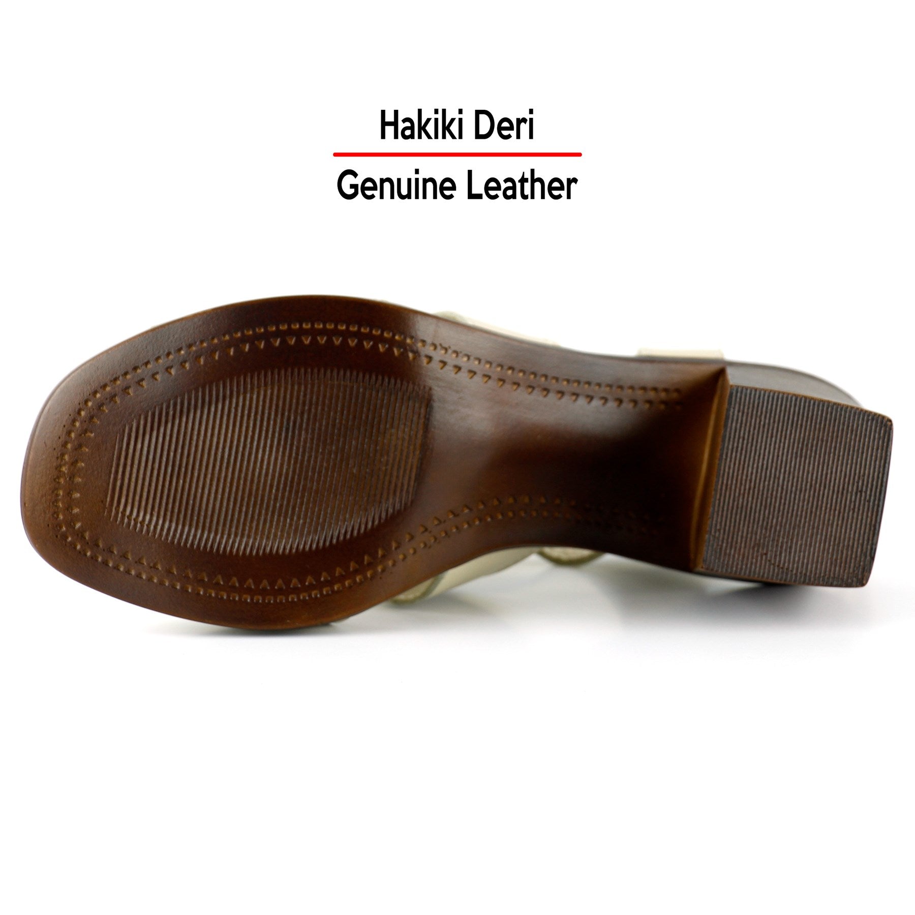 Svajone Bej Hakiki Dana Derisi Kesik Detaylı Tokalı Kalın Topuklu Rahat Günlük Sandalet