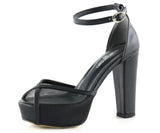 Carmen Siyah Fileli Önü Açık Bilekten Bağlamalı Platform Topuklu Ayakkabı