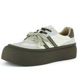 [261-BDL2000] Gri Kahve Vegan Çift Bağcıklı Yuvarlak Burun Flatform Taban Günlük Sneaker Spor Ayakkabı