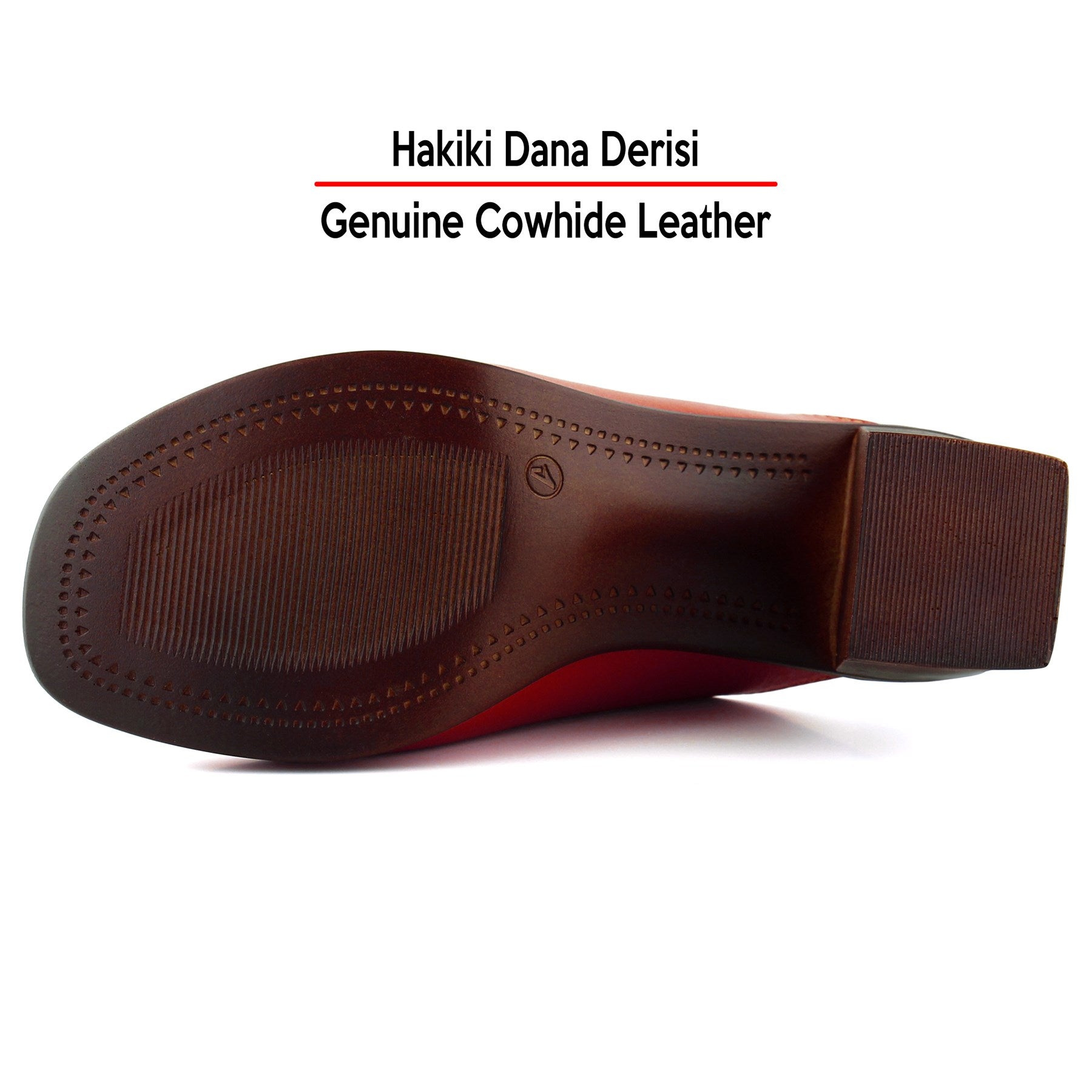 Valery Kırmızı Hakiki Dana Derisi Önü Açık Kalın Topuklu Terlik