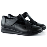 Frida Siyah Hakiki Deri Kesik Detaylı Cırt Cırtlı Günlük Ayakkabı