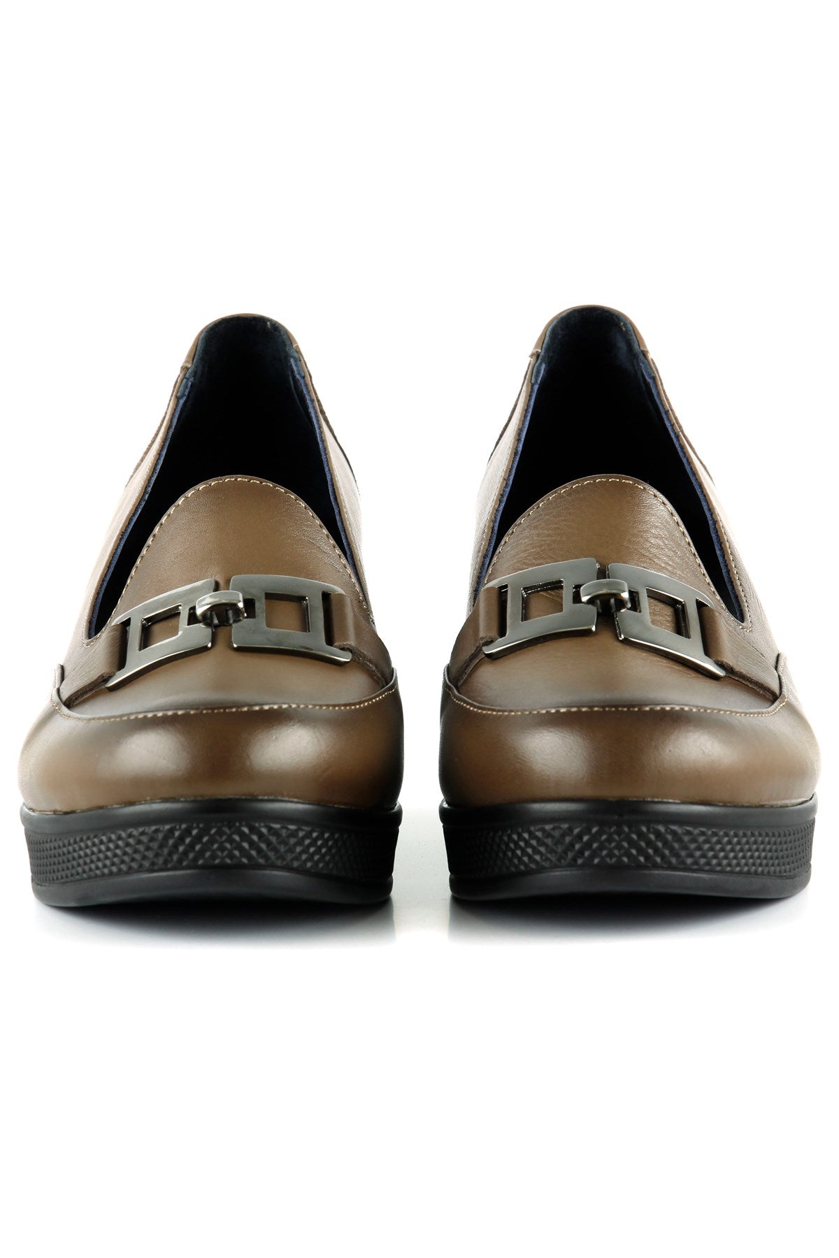 Dafne Kahverengi Hakiki Deri Tokalı Yuvarlak Burun Dolgu Topuklu Günlük Ayakkabı