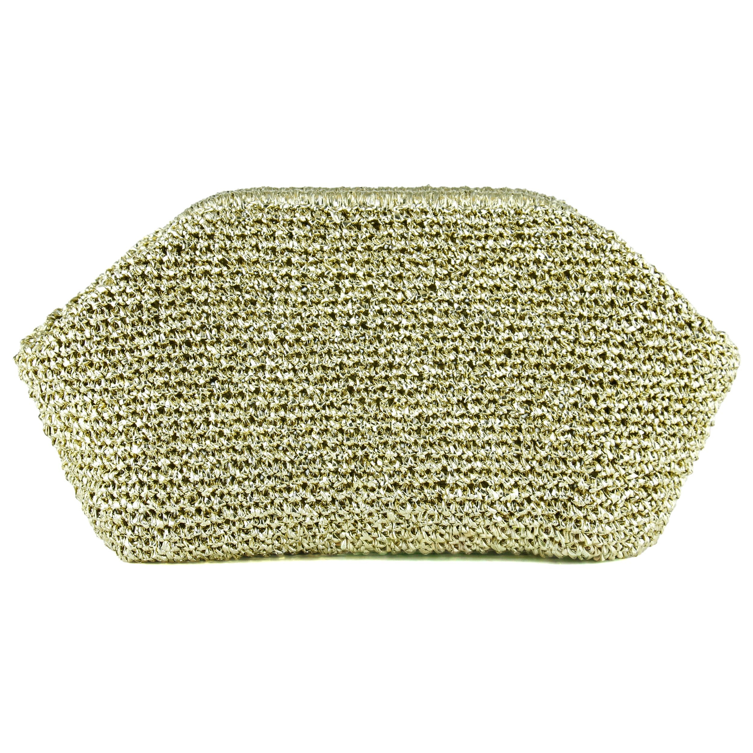 (ES0010EC) Sema Altın Simli El Örgüsü Burslu Orta Boy El Çantası