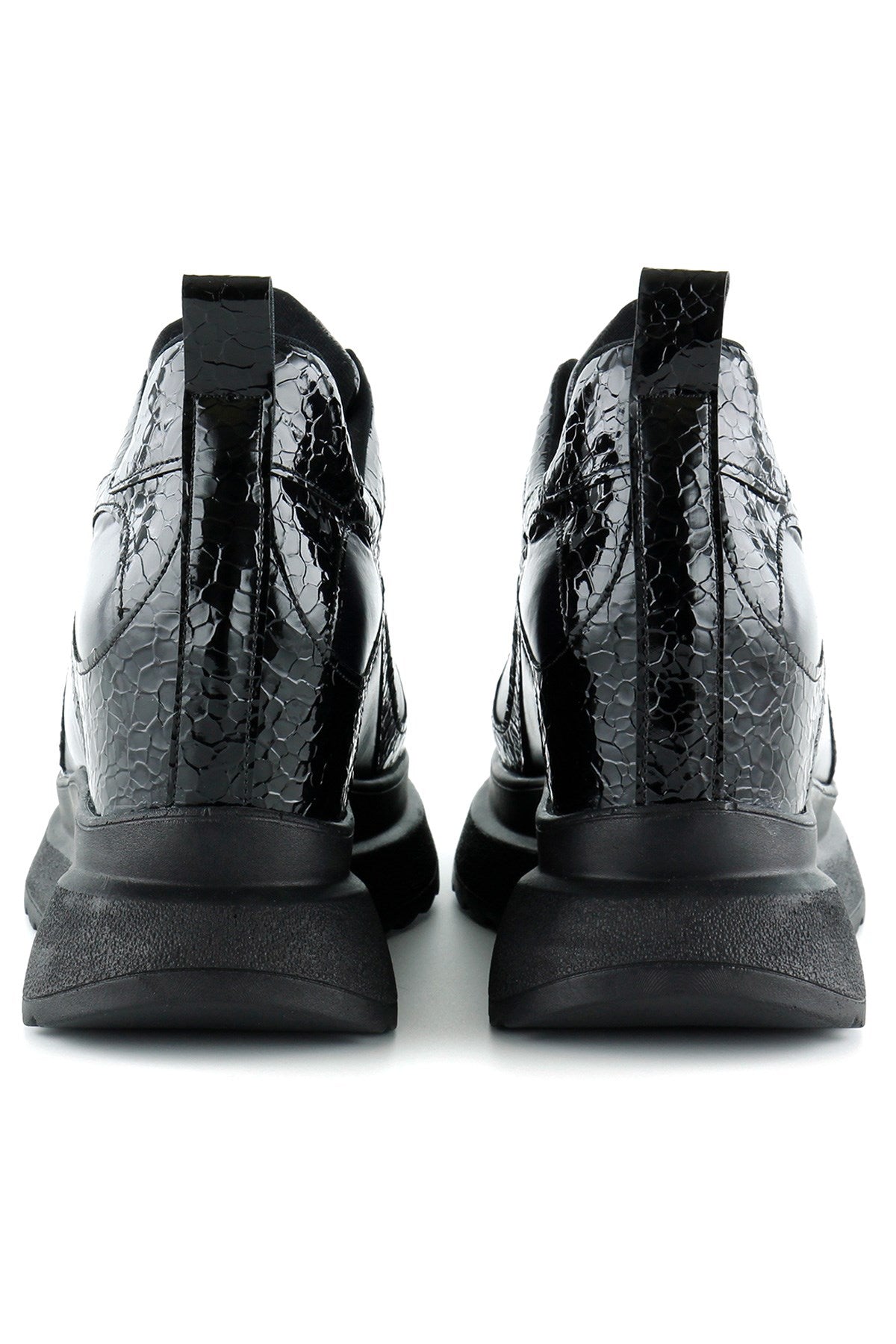 Aurelia Siyah Rugan Croco Desenli Bağcıklı Gizli Dolgu Topuklu Günlük Spor Ayakkabı