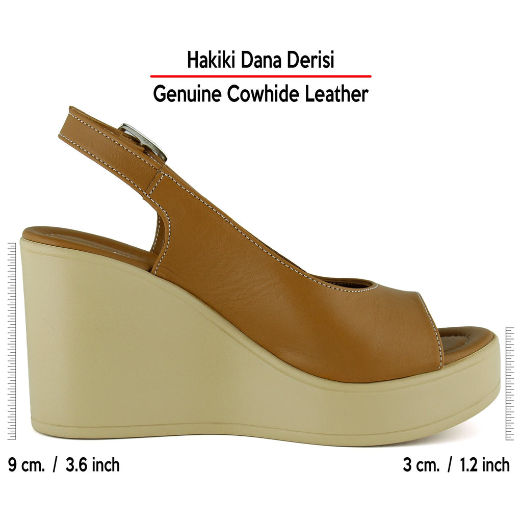 Mathilda Taba Hakiki Dana Derisi Dolgu Topuklu Slingback Sandalet