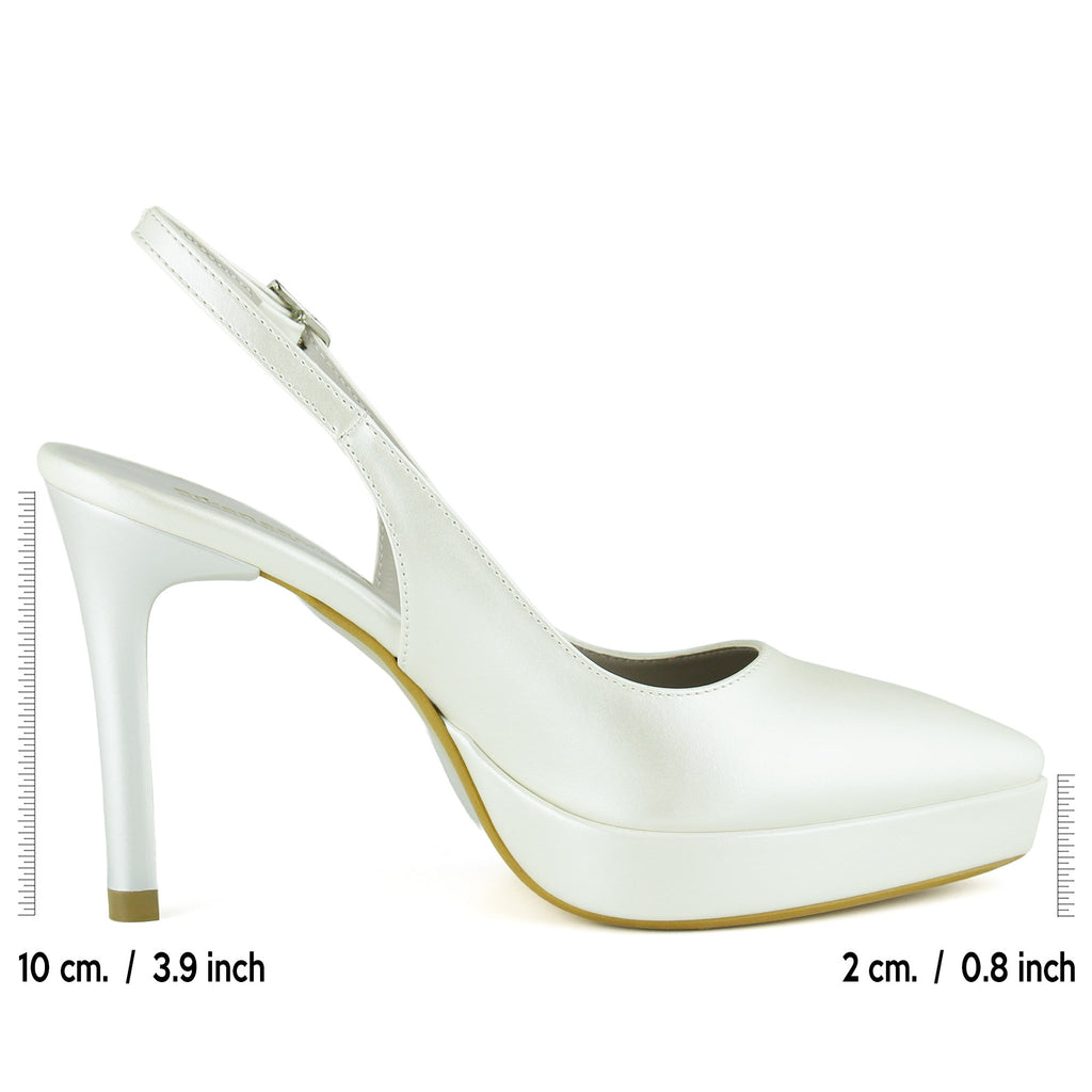 Scarlett Slingback İnci Beyazı Vegan Sivri Burun Arkası Açık İnce Platform Topuklu Gelin Ayakkabısı
