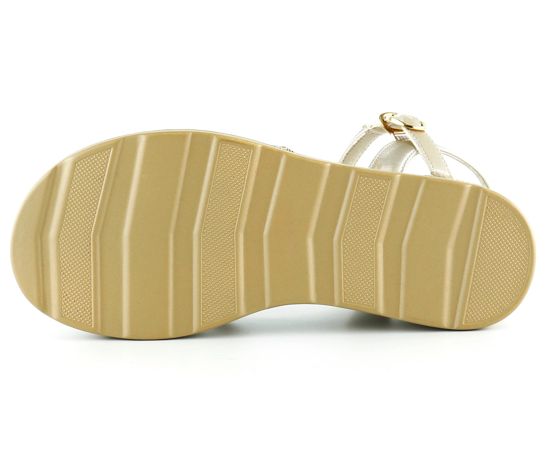 [7026] Bej Saten Altın Kristal Taşlı Platform Sandalet