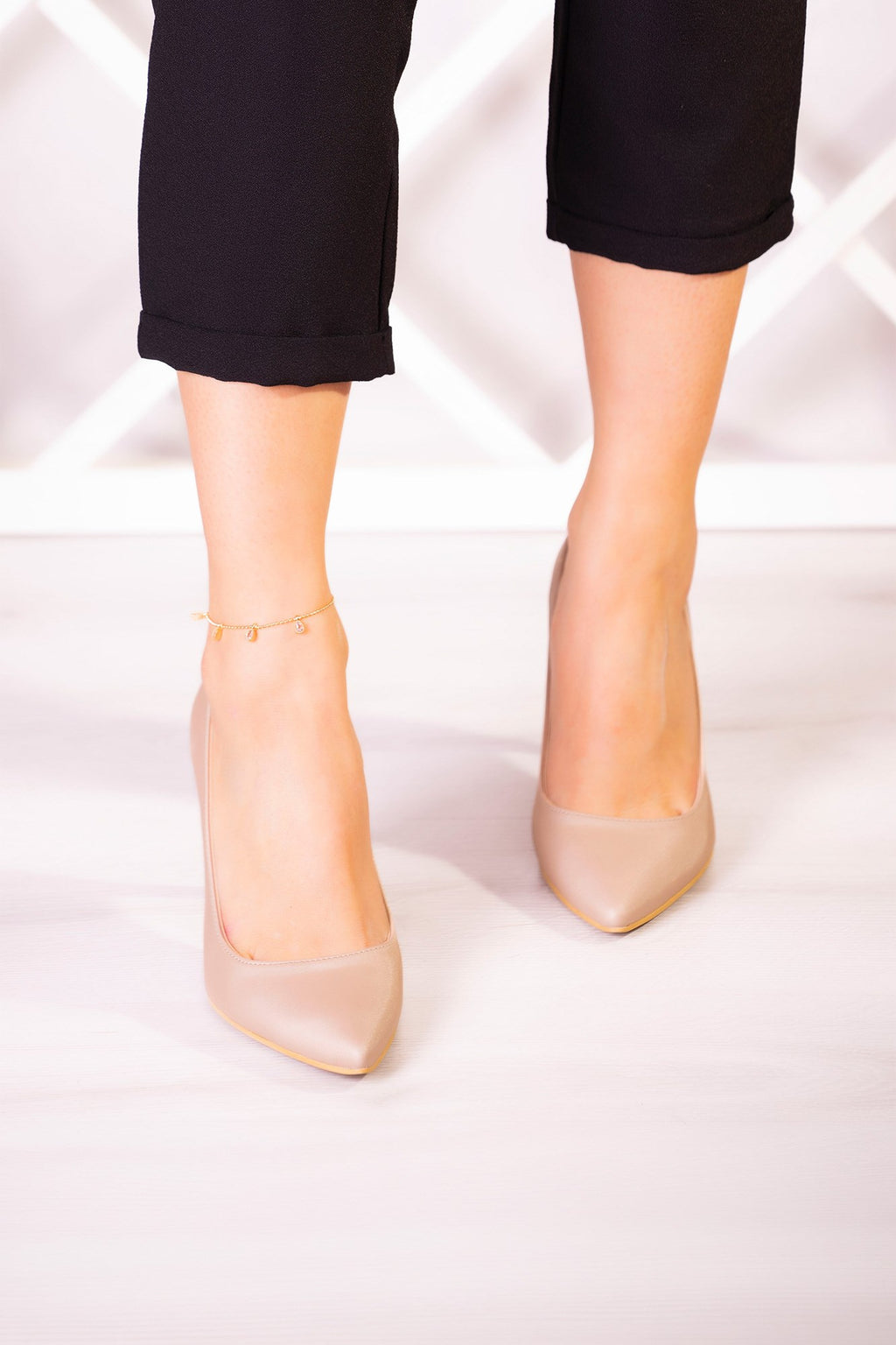 Gowa Plus Ten Saten Sivri Burun İnce Topuklu Abiye Stiletto Ayakkabı