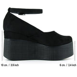 Tushar Siyah Süet Yuvarlak Burun Bantlı Gizli Dolgu Topuklu Günlük Ayakkabı