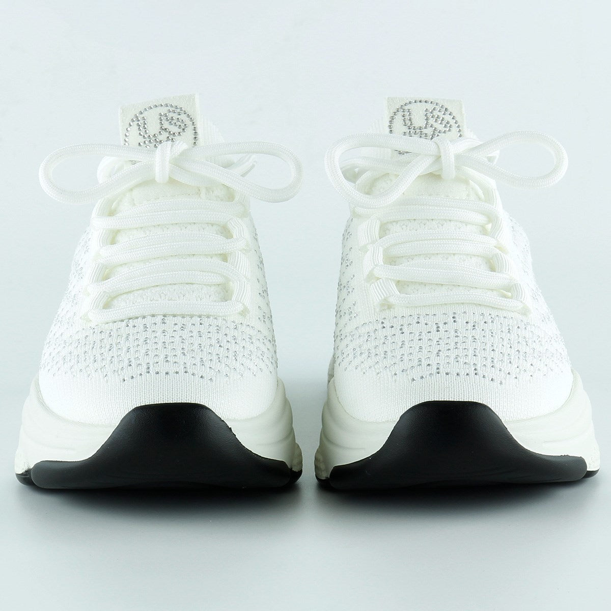 [5031] Beyaz Örgü Dokuma Taş Detaylı Bağcıklı Slip-on Sneaker