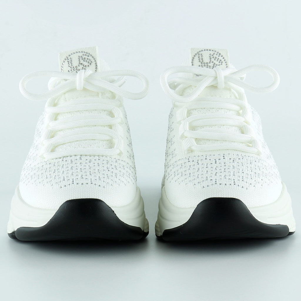 [5031] Beyaz Örgü Dokuma Taş Detaylı Bağcıklı Slip-on Sneaker