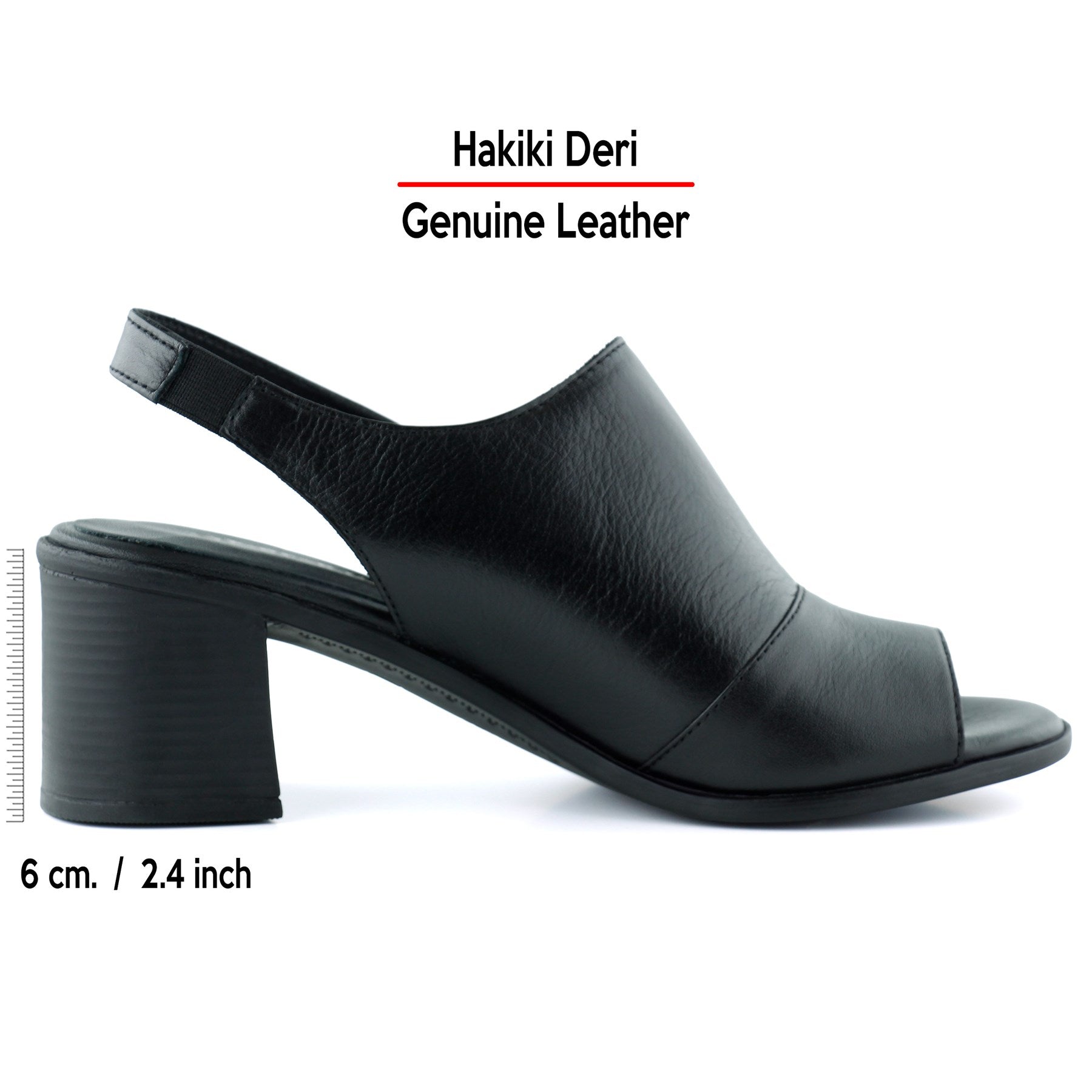 Emilia Siyah Hakiki Dana Derisi Arkası Açık Lastik Bantlı Kalın Topuklu Rahat Günlük Sandalet