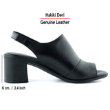 Emilia Siyah Hakiki Dana Derisi Arkası Açık Lastik Bantlı Kalın Topuklu Rahat Günlük Sandalet