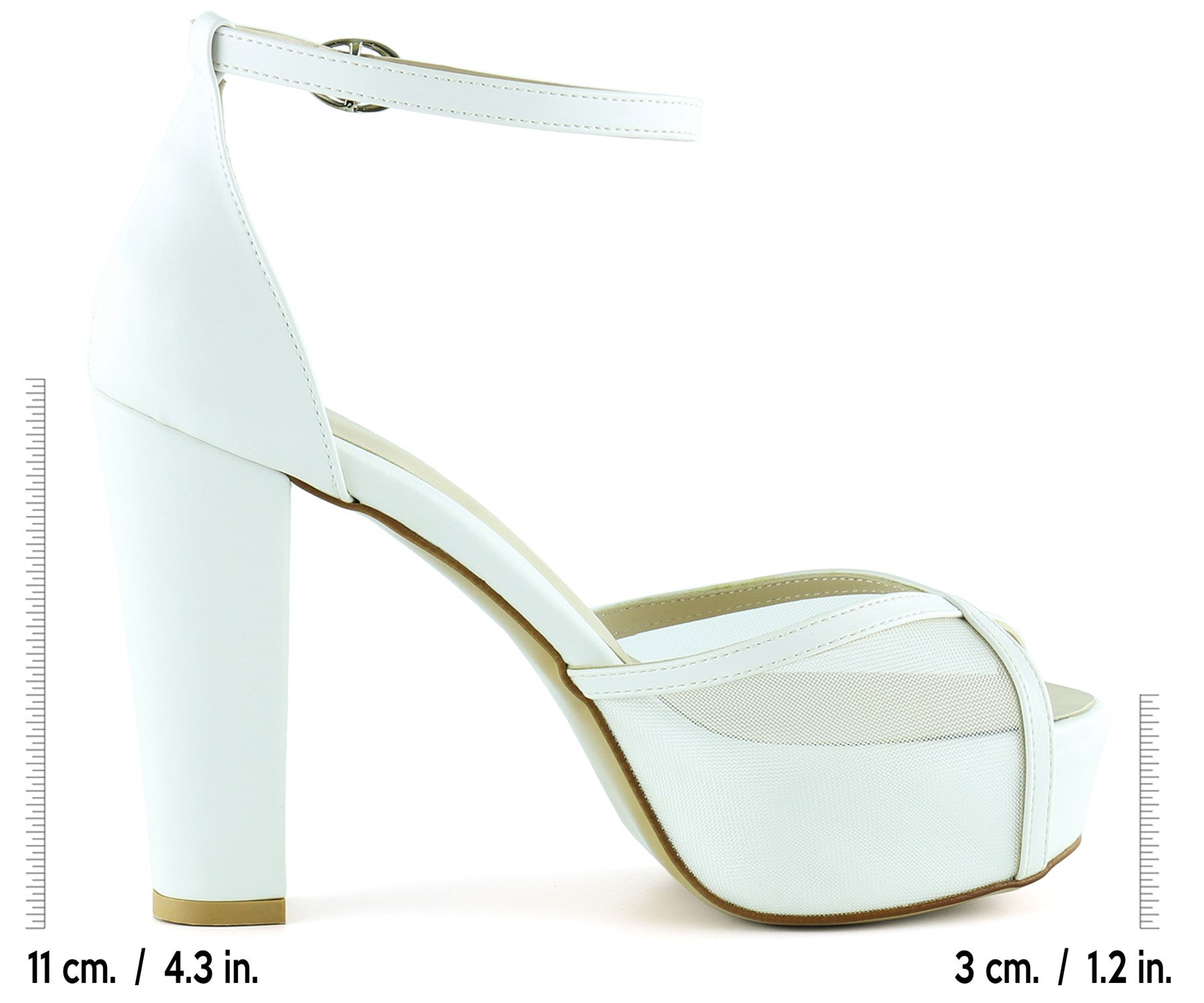 Carmen Beyaz Fileli Önü Açık Bilekten Bağlamalı Platform Topuklu Ayakkabı