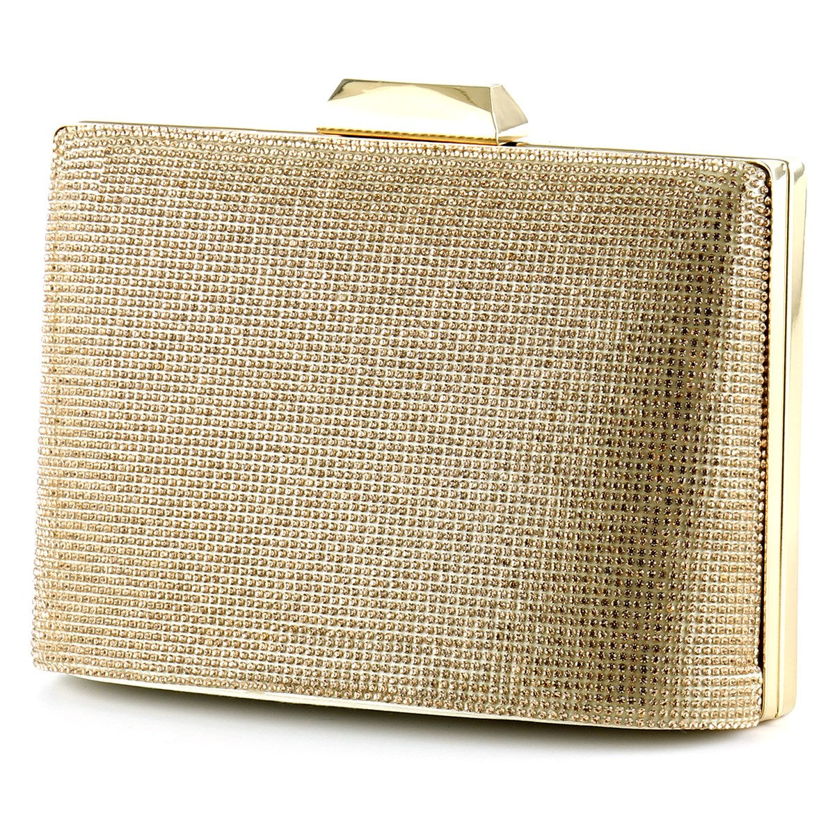 Altın Saten Kristal Taşlı Metal Saplı Zincir Askılı Abiye Çanta ( ES0011AC )