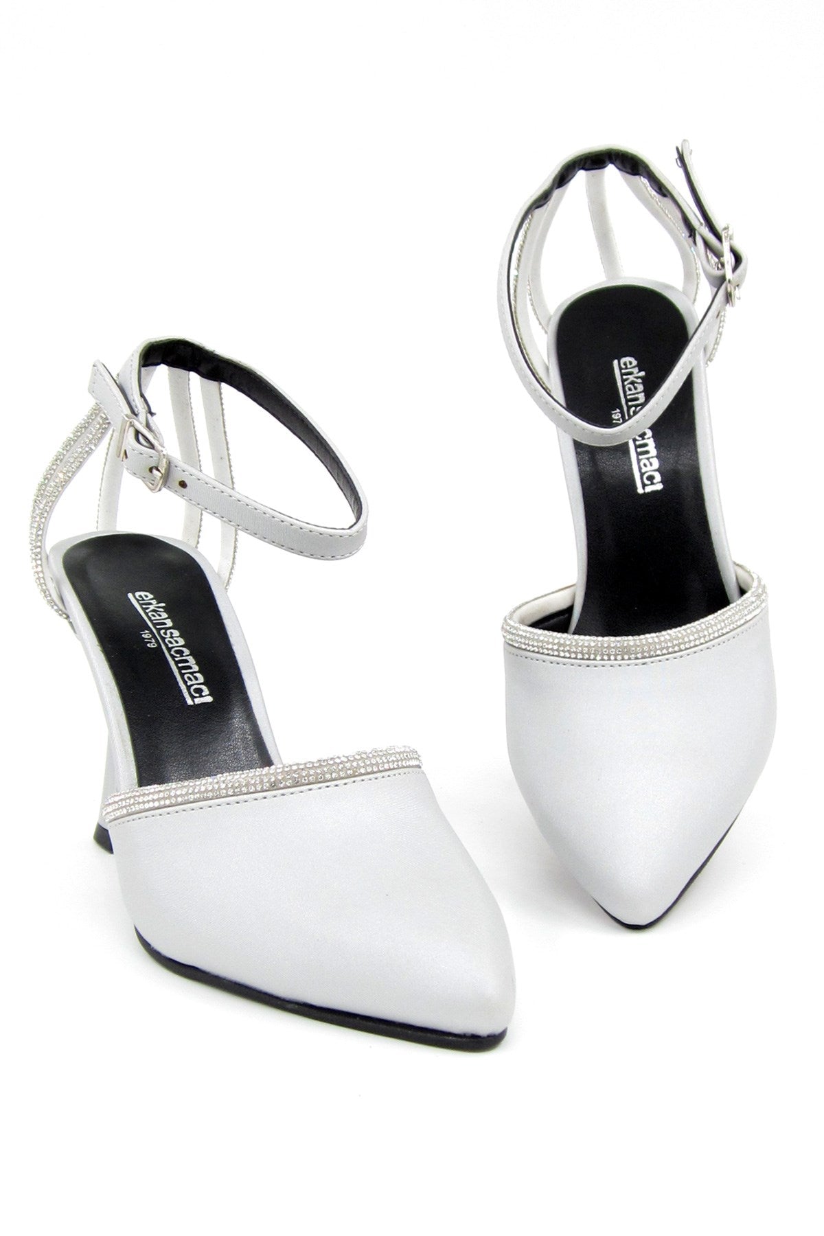 Martina Gümüş Saten Taşlı Abiye Ayakkabı