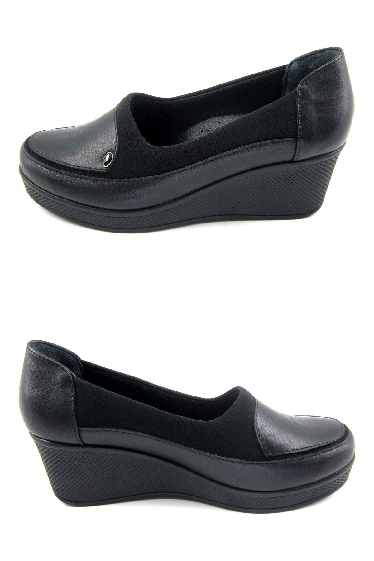 Priscilla Siyah Hakiki Deri Dolgu Topuklu Streç Günlük Ayakkabı