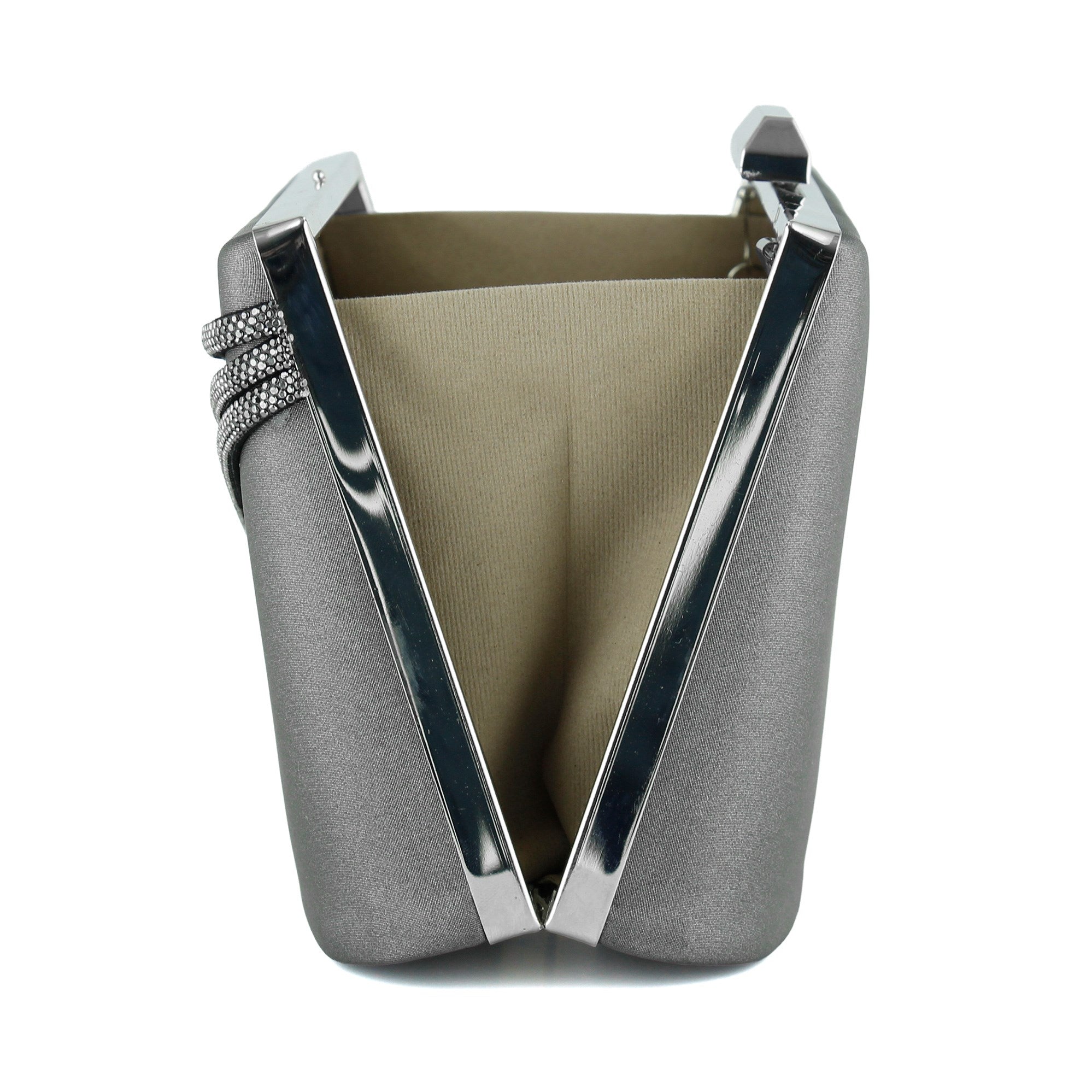 (ES0016AC) Antrasit Saten Taşlı Gümüş Metal Saplı Zincir Askılı Abiye Çanta