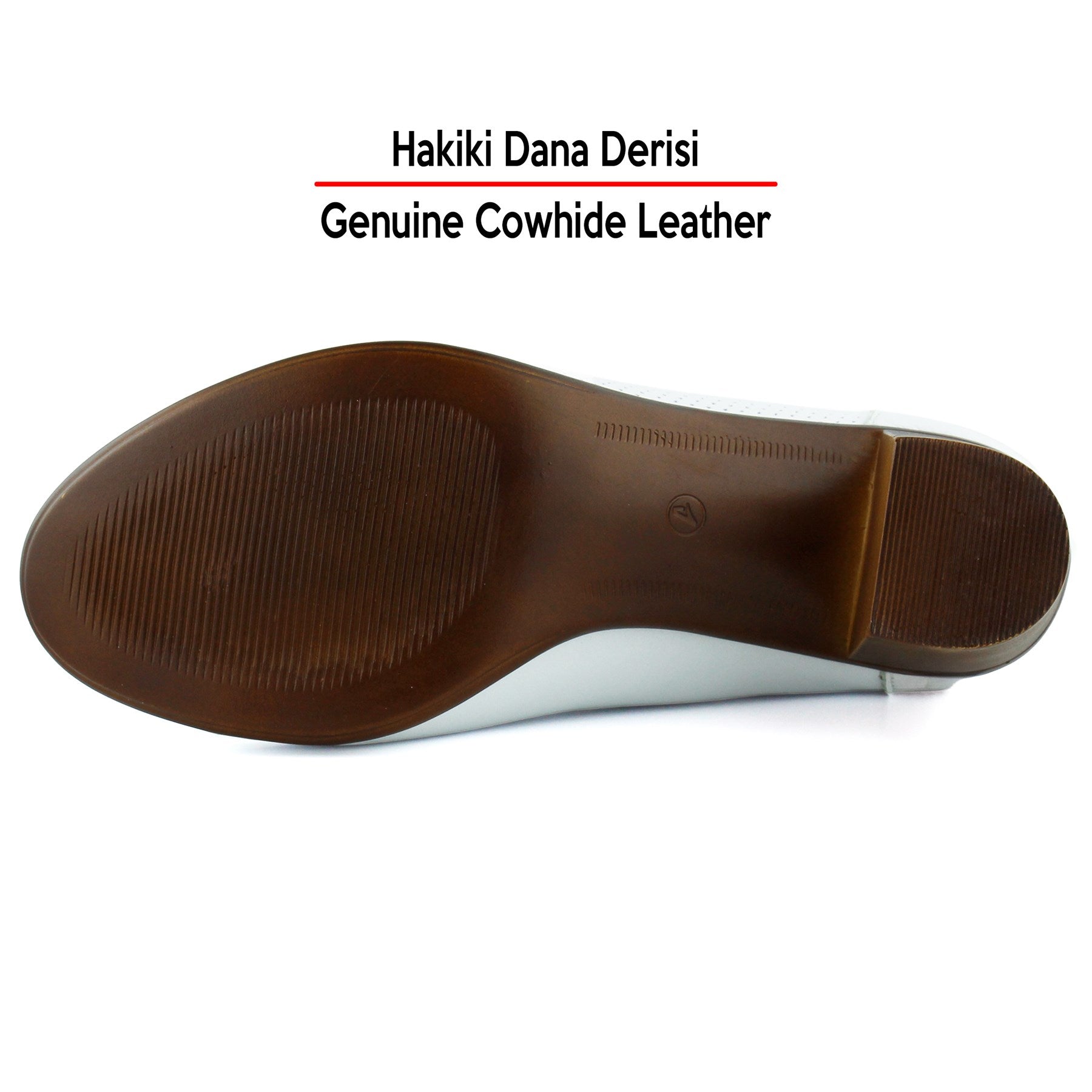 Sarah Beyaz Hakiki Dana Derisi Delik Detaylı Kalın Topuklu Günlük Klasik Ayakkabı