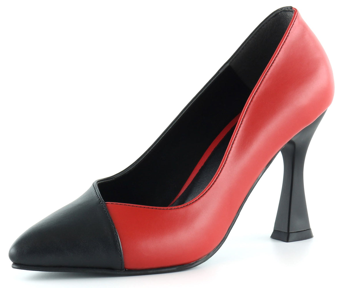 Jatqılı Plus Siyah Kırmızı İnce Kadeh Topuklu Klasik Ayakkabı