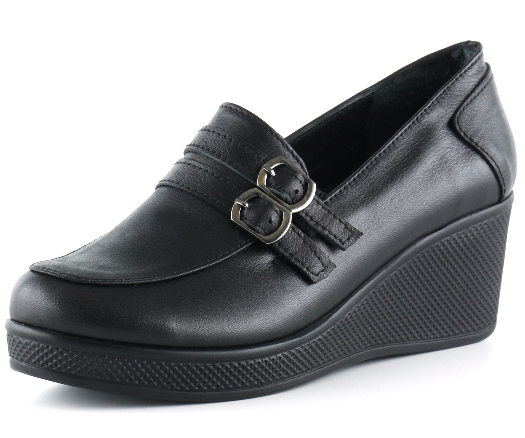 Taylor Siyah Hakiki Deri Dolgu Topuklu Günlük Ayakkabı