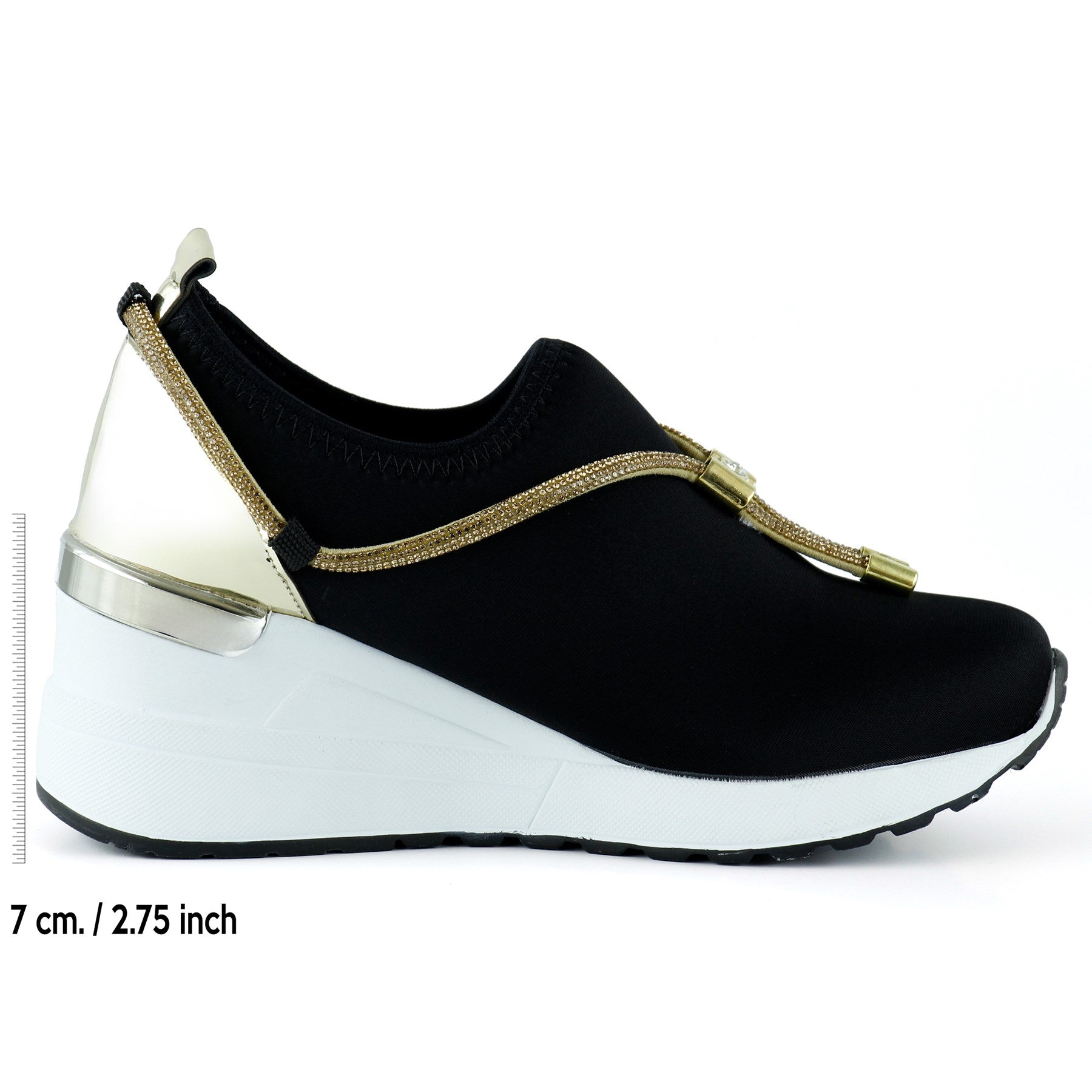 Ellie Altın Streç Zincirli Taşlı Tokalı Metal Detaylı Dolgu Topuklu Günlük Ayakkabı